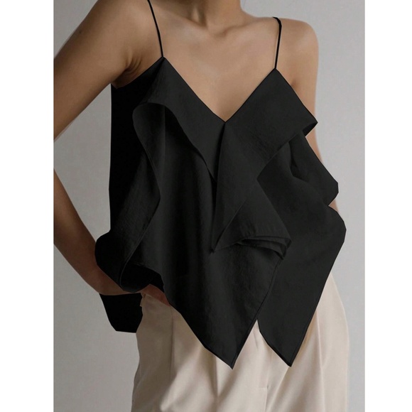Black Ruffle Cami Top Flowy - Picture 1 of 7